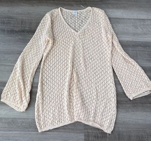 Shade & Shore Crochet Mini Dress Cover Up Cream V-Neck Long Sleeve Boho Size XL